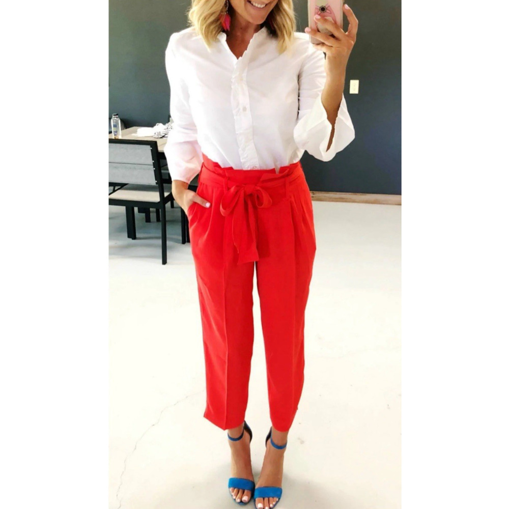 Boden Melina High Waist Paperbag Trouser Pants Size 10 R Poppy Red Preppy Office - Picture 15 of 15